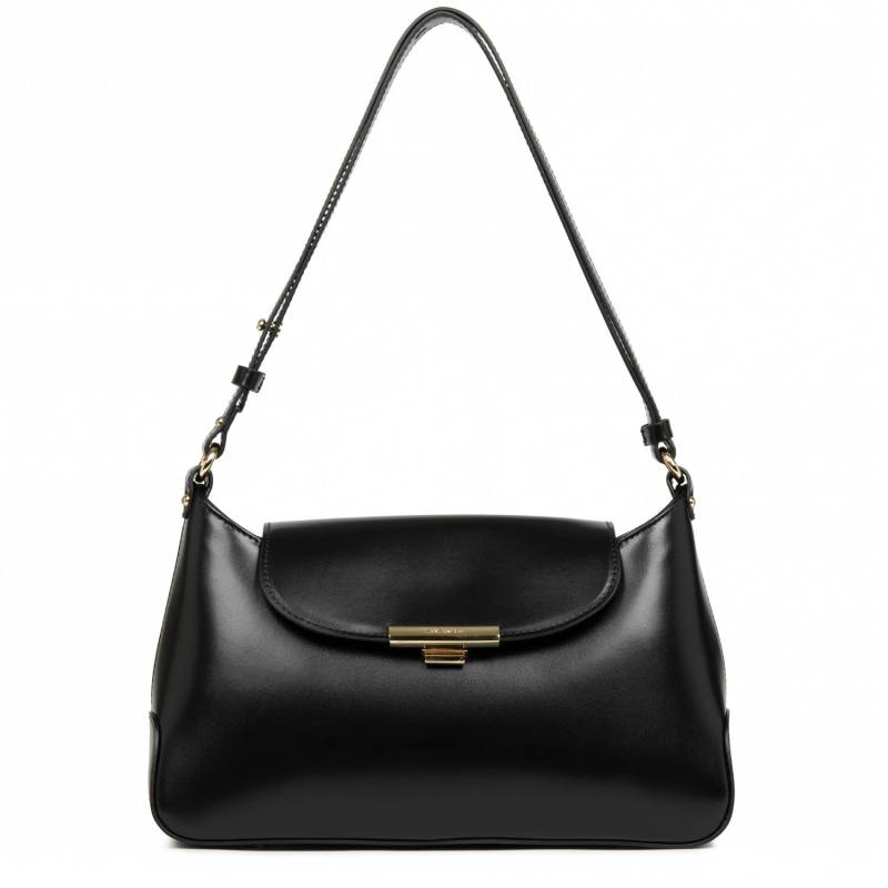 Sac baguette à rabat avec fermoir doré Lancaster Suave Evenly 480-027-NOIR, couleur noir vue de face