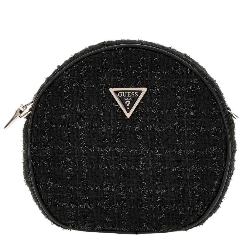 Mini sac à bandoulière Guess effet tweed Giully  HWBG8748700 BLA couleur noir, vue de face