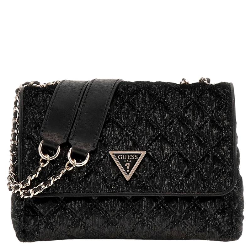 Sac à bandoulière Guess effet chenille surpiqué Giully  HWQE8748200 BLA couleur noir, vue de face