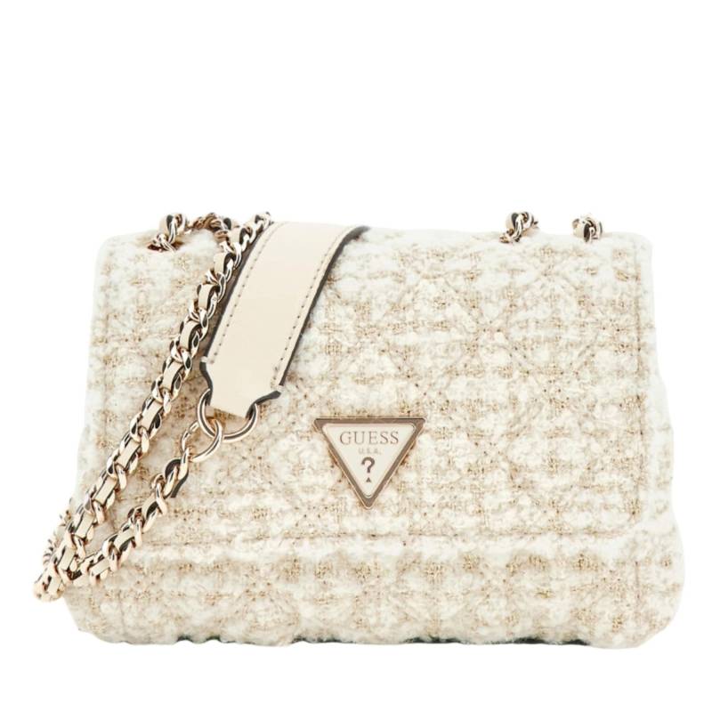 Mini sac bandoulière Guess effet tweed Giully HWAT874874IVO couleur blanc, vue de face