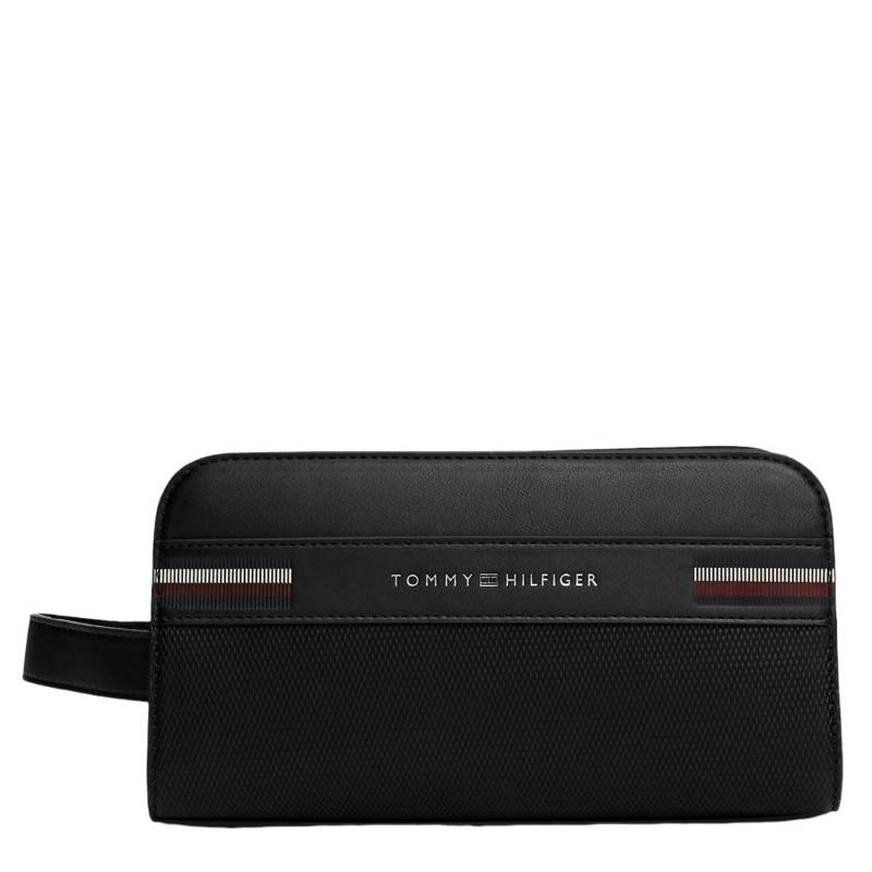 trousse de toilette Tommy Hilfiger en cuir grainé corporate AM0AM12755 BDS couleur noir, vue de face