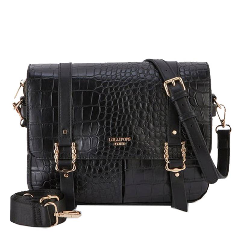 Sac bandoulière style crocodile Lollipops Olizy S270345 N0DX, couoleur noir, vue de face