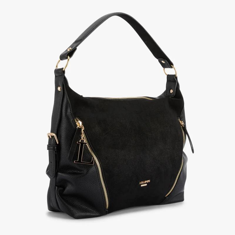 Sac hobo Lollipops Orphin M grainé et velours S268747 N0DX Noir côté