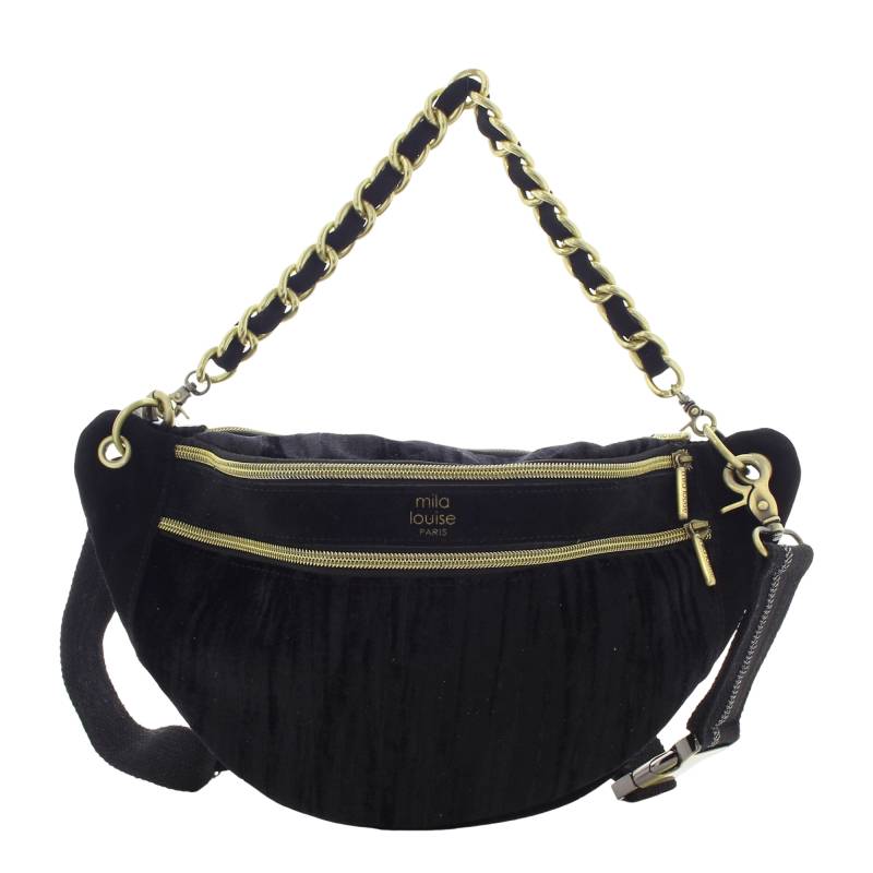 Sac banane Mila Louise petra taille M VFR velours 23689MVFR 01 couleur noir, vue de face