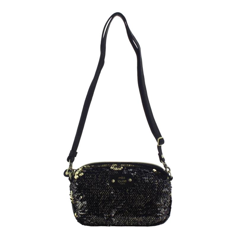 Sac bandoulière Mila Louise Trotty SC7 sequins 16064SC7 01 couleur noir, vue de face