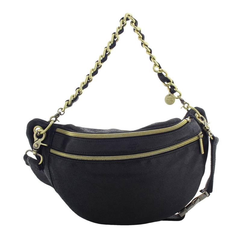 Sac banane Mila Louise Petra taille M cuir métallisé X 23689MX 01 couleur noir, vue de face