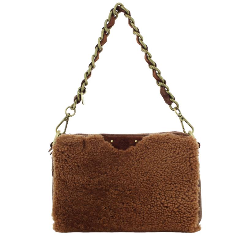 Sac bandoulière Mila Louise Mama TVX effet mouton 23673TVX 3232 couleur cognac, vue de face