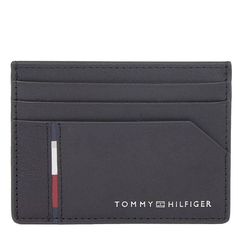 Porte-cartes Tommy Hilfiger décontracté en cuir AM12769BDS couleur noir, vue de face