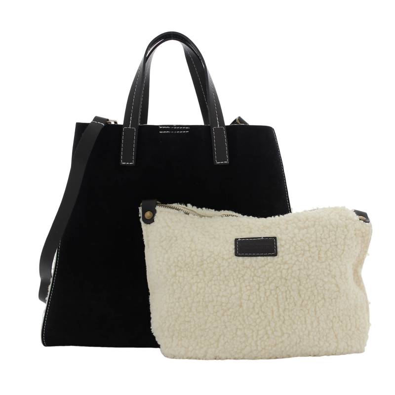 Sac porté main Marlon Firenze effet nubuck et fourrure BS2269 BS2269 7-23  couleur noir , vue de face avec pochette