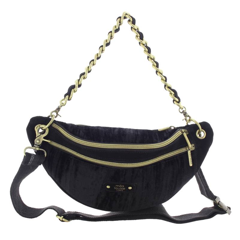 Sac banane Mila Louise petra Vfr velours 23689VFR 01 couleur noir, vue de face