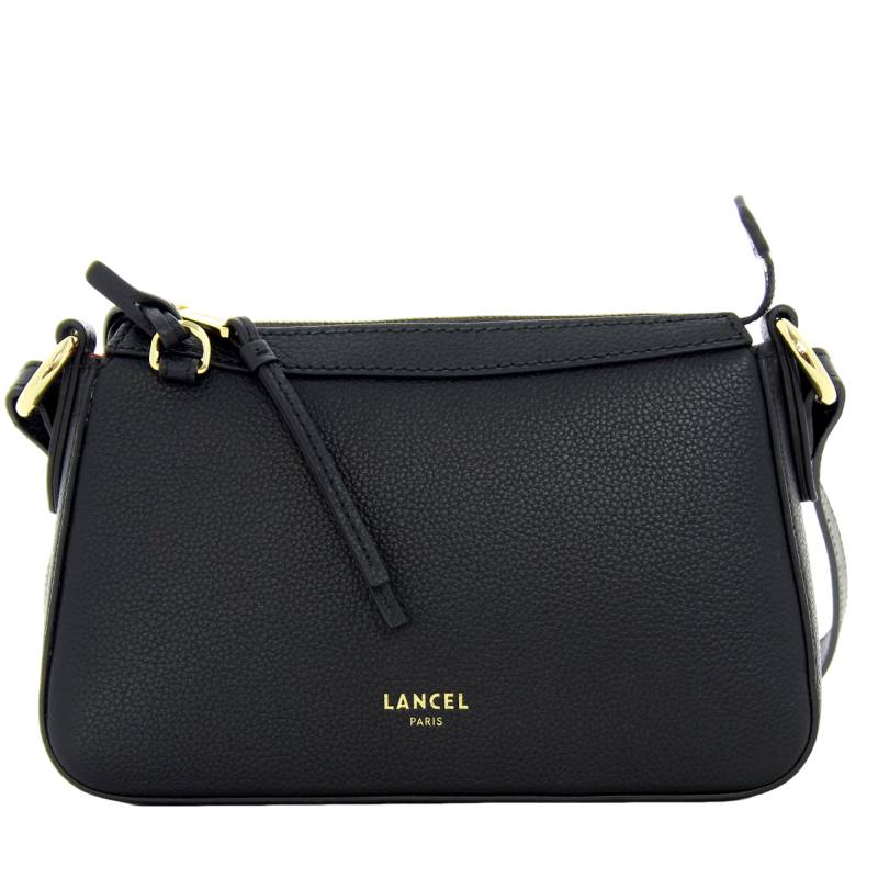 Petit sac bandoulière zippé double porté en cuir grainé Lancel A13524 10, couleur noir , vue de face