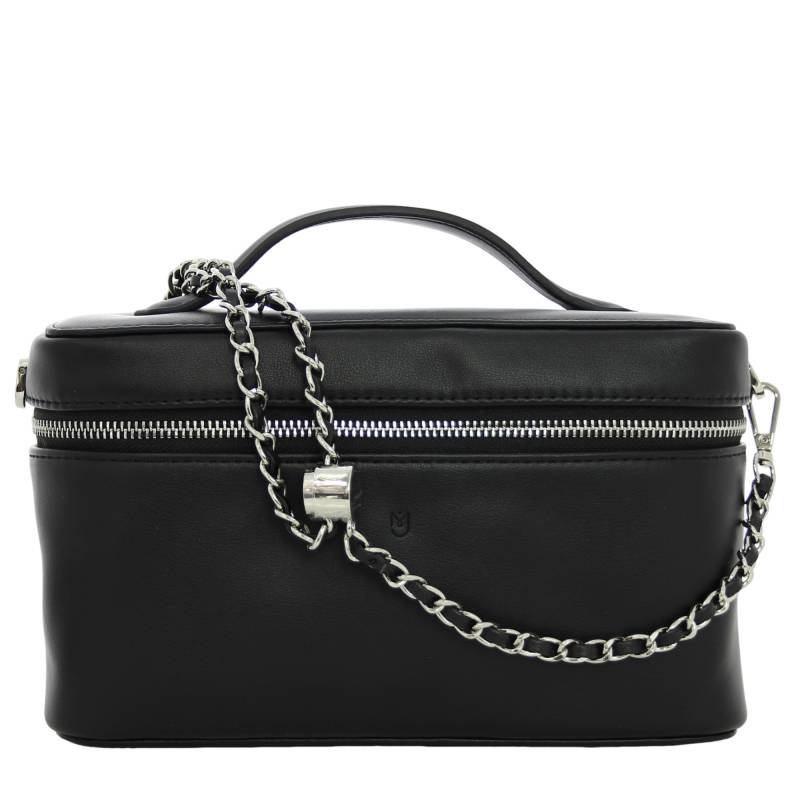 Sac boîte en bandoulière Mia & Joy en accroûte de cuir kendall MJ2115 NR couleur noir, vue de face avec bandoulière