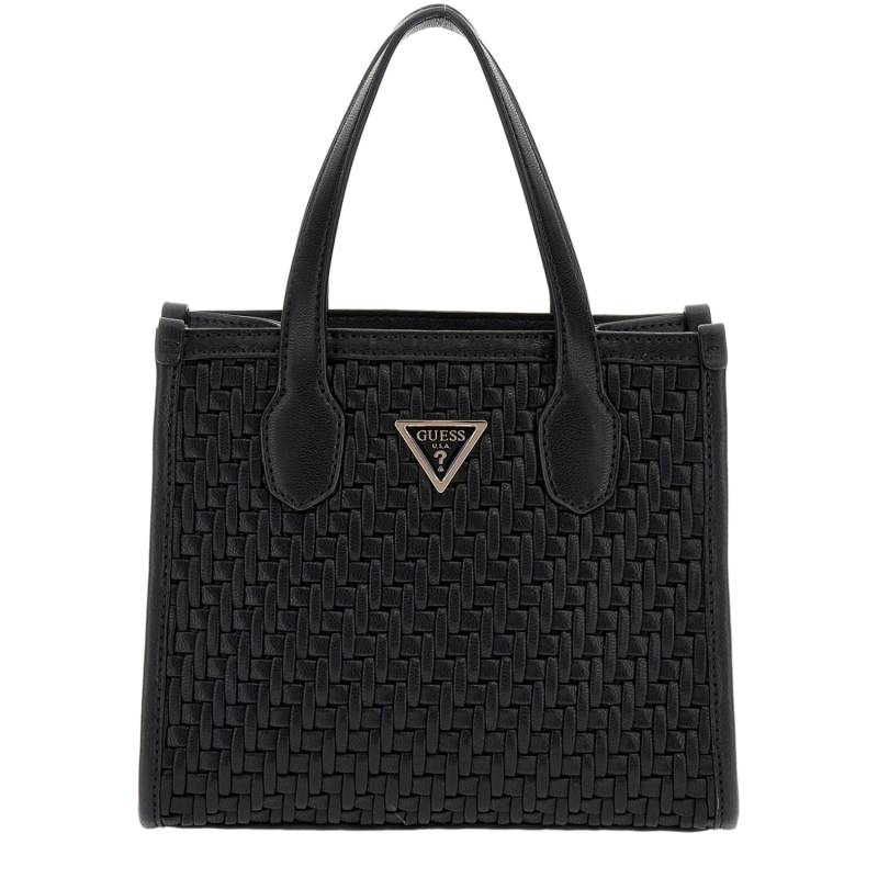 Mini sac Guess porté main effet tissé Silvana HWWW8665770 BLA couleur noir, vue de face