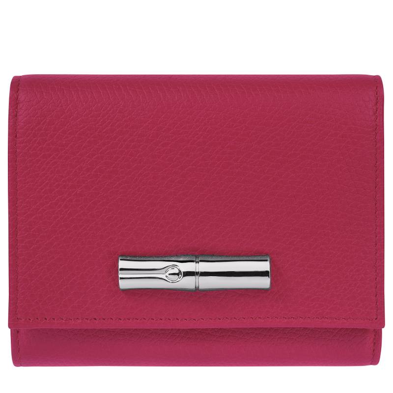 Portefeuille Longchamp multi-fente cartes Le Roseau 30021HFP M06 couleur betterave, vue de face