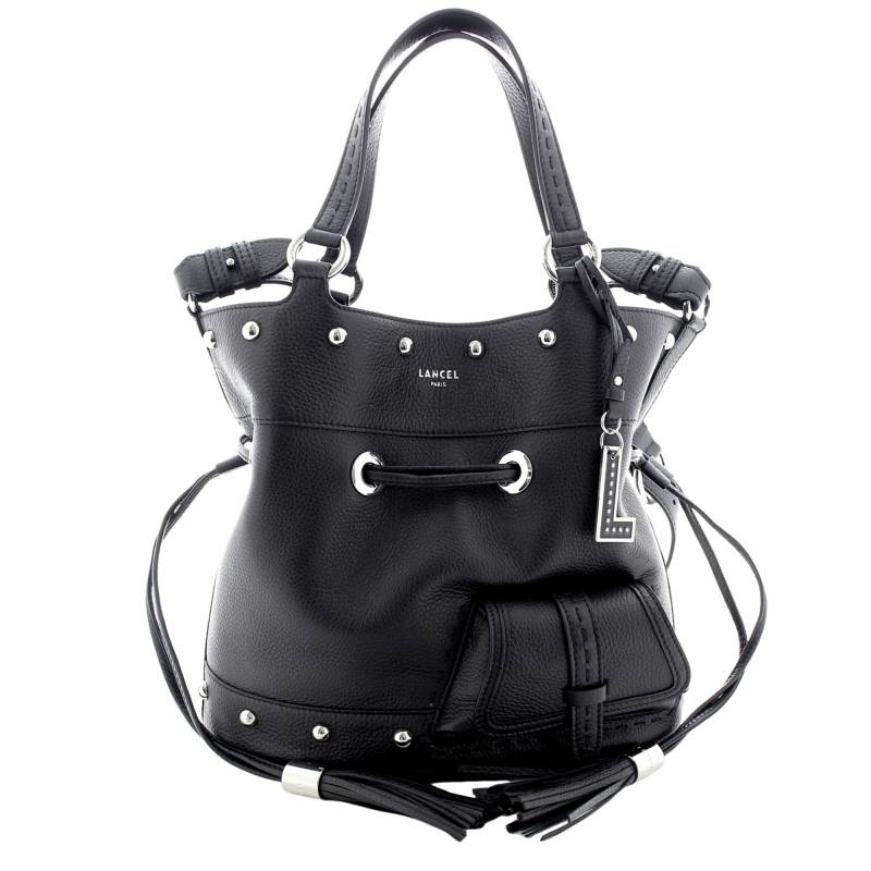 Sac seau Lancel M en cuir grainé Premier Flirt A13381 10 couleur noir, vue de face