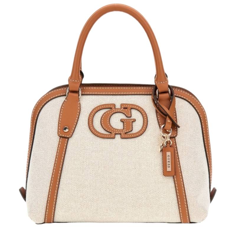 Sac porté main Guess charm logotypé Sebina  HWAG9524060 NRC  couleur beige multi, vue de face