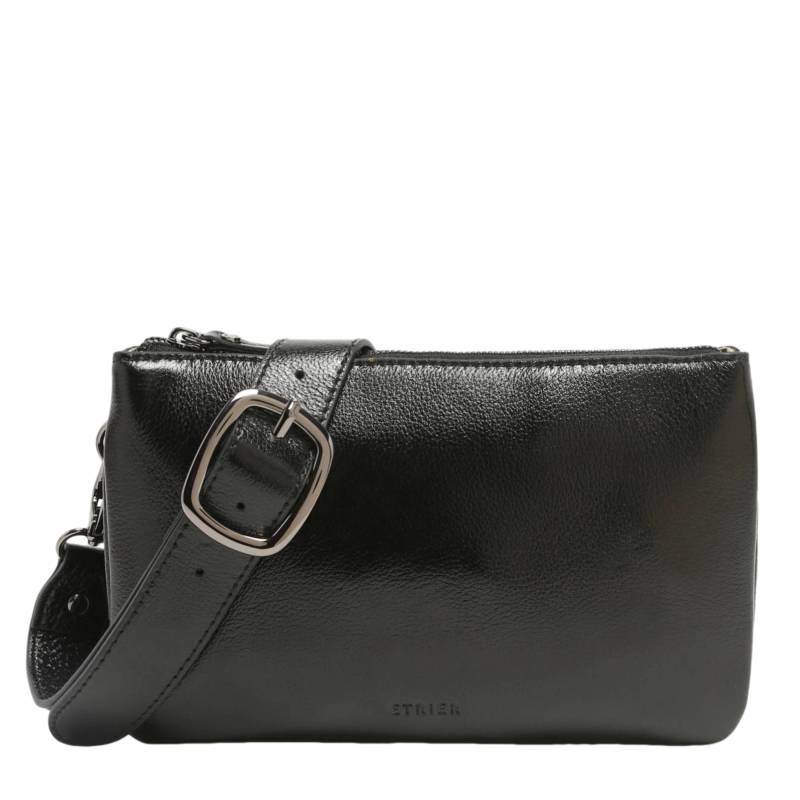 Sac bandoulière Etrier cuir métallisé Emeraude EEME0142 709112 couleur noir, vue de face