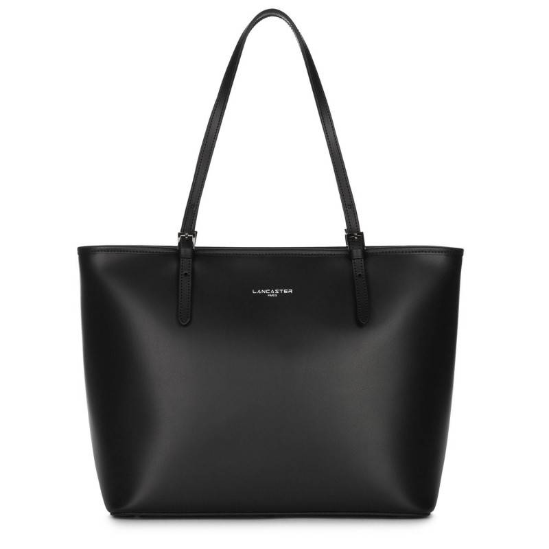 Sac shopping A4 Lancaster Smooth Fabriqué en France 437-08-NOIR Noir vue de face