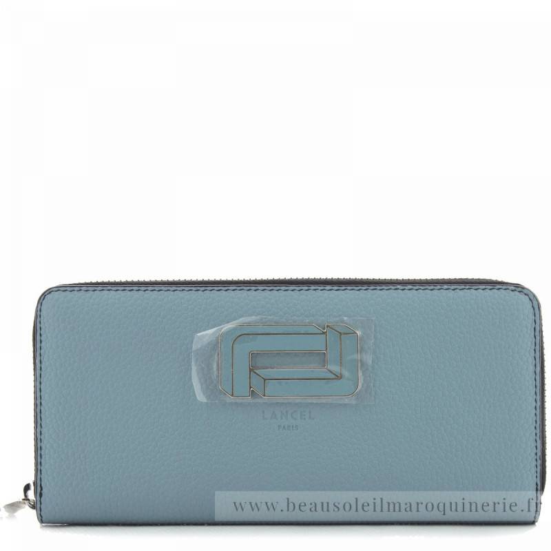 Portefeuille slim zippé en cuir Mia de Lancel A105534KTU Bleu nuage