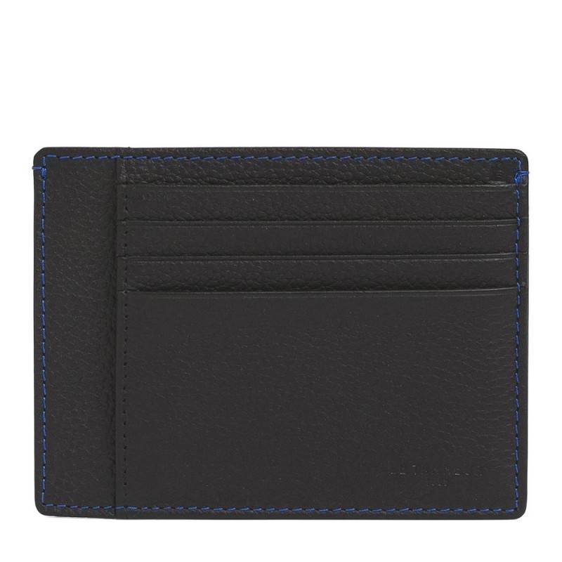 Porte papiers Charles TCHA3400 Le Tanneur couleur noir fil bleu vue de face