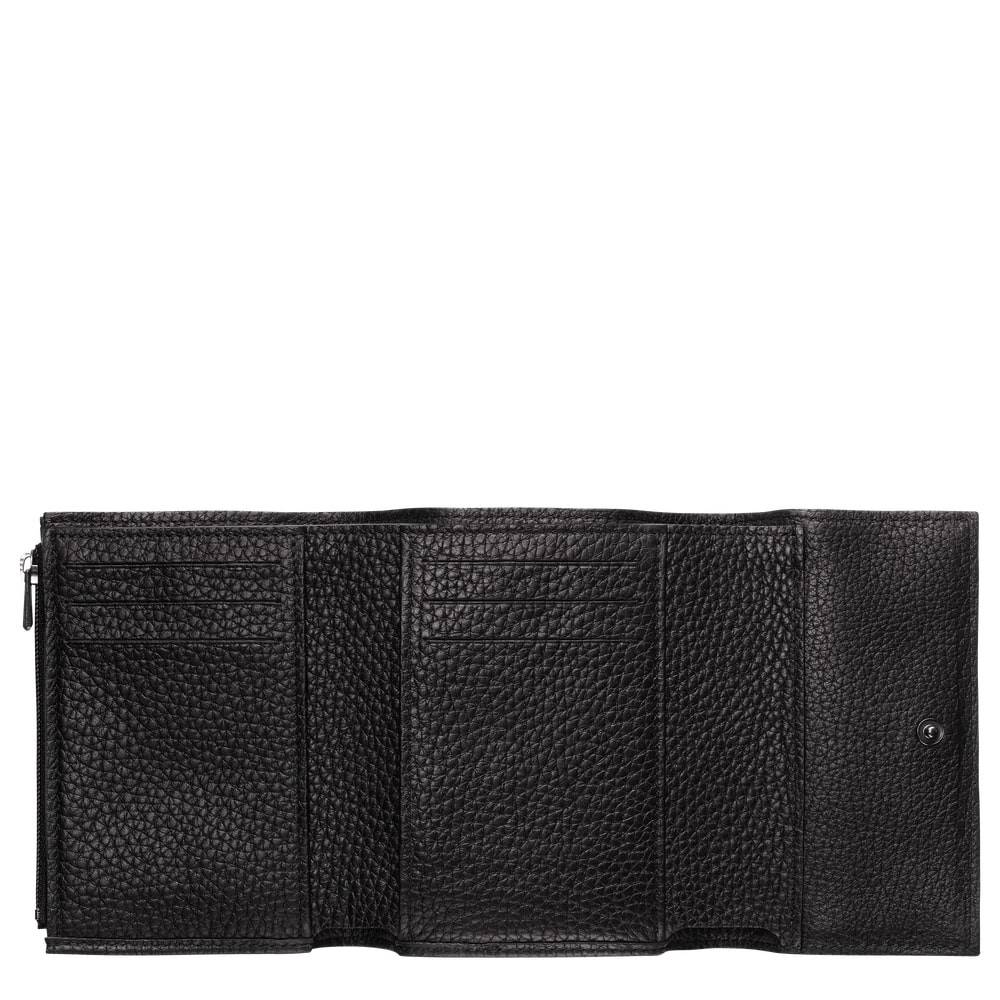 Portefeuille compact Longchamp Roseau Essential 30000968001 Noir vue intérieure avec bouton pression