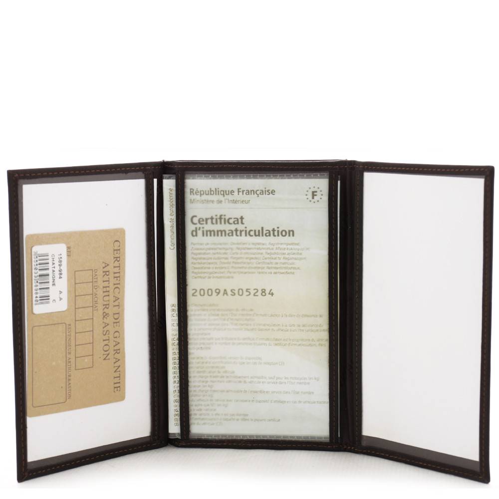 Porte-papiers cuir plongé Arthur & Aston Pablo 1589-984 Châtaigne rangements transparents pour cartes