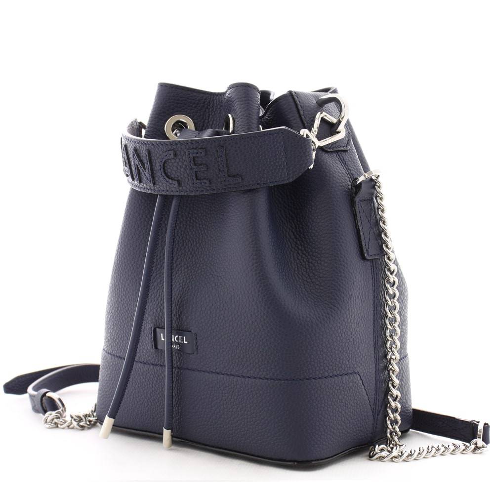 Sac seau cuir grainé Lancel Ninon S A1092280TU Bleu pétrole côté