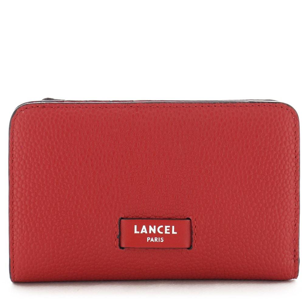 Portefeuille rectangulaire compact zippé en cuir grainé Lancel Ninon A11123IRTU rouge