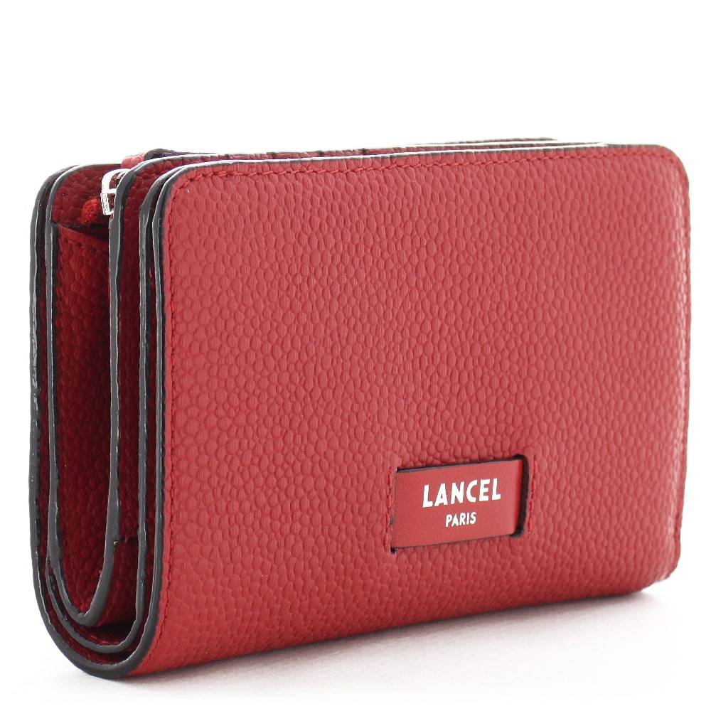 Portefeuille rectangulaire compact zippé en cuir grainé Lancel Ninon A11123IRTU rouge côté