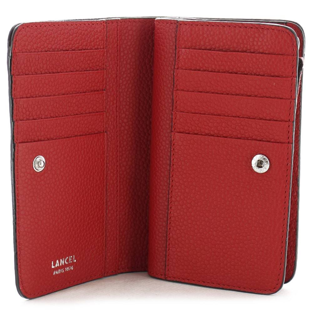 Portefeuille rectangulaire compact zippé en cuir grainé Lancel Ninon A11123IRTU rouge rangements intérieurs