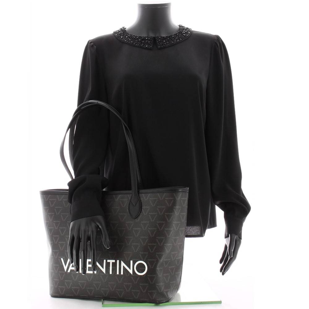 Sac shopping imprimé logo Valentino Liuto VBS3KG01 395 Noir multi porté