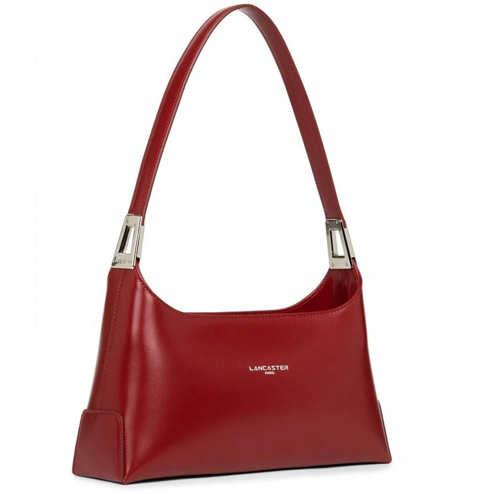 Sac besace baguette Lancaster Suave Ace cuir lisse 433-20 Rouge Carmin côté