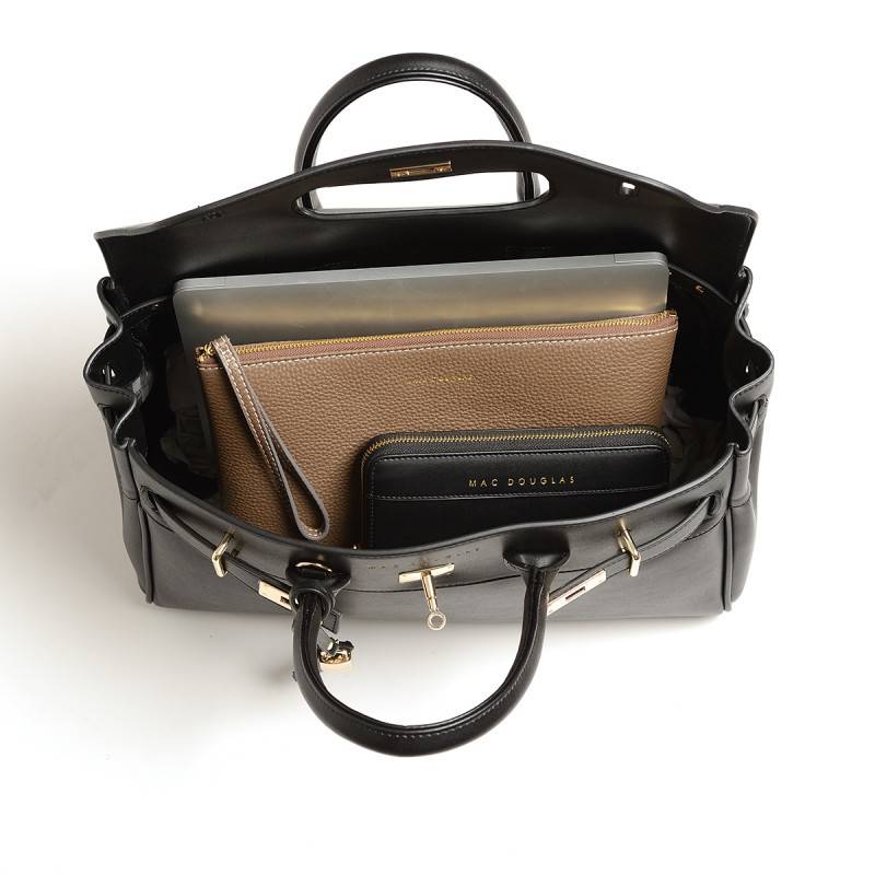 Grand sac porté main Mac Douglas Pyla Meryl S similicuir lisse PYLA-MERY-CS01-S Noir vue de l'intérieur avec affaires