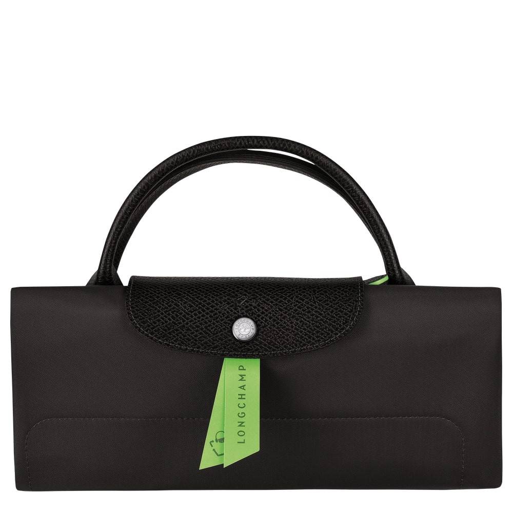 Sac de voyage XL Longchamp Le Pliage Green L1625919001 Noir vue sur le sac replié avec fermoir et étiquette