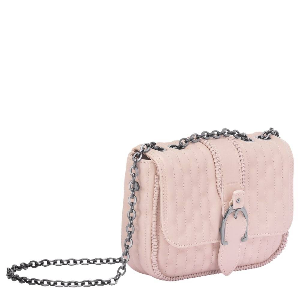 Petit sac besace Longchamp Amazone Matelassé XS 10022941550 Rose pâle vue de côté avec bandoulière et fermoir