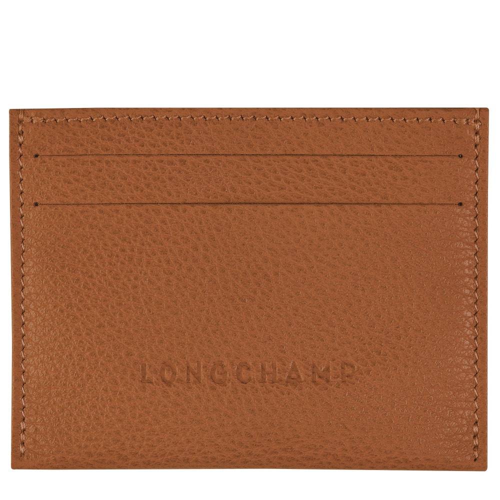 Porte-cartes Longchamp Le Foulonné L3218021121 Caramel vue de face avec inscription Longchamp
