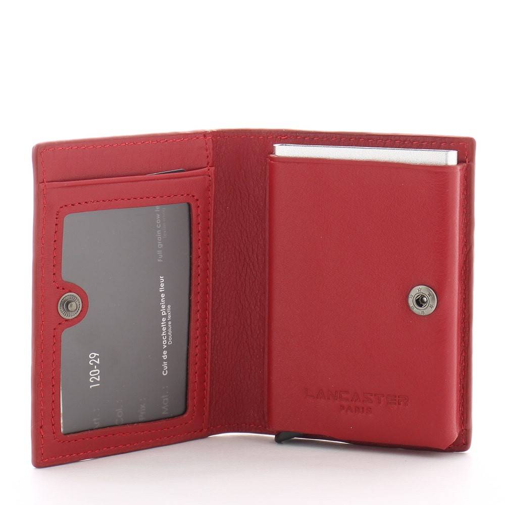 Porte cartes plié Lancaster Soft Vintage 120-29-ROUGE Rouge vue intérieure avec bouton pression