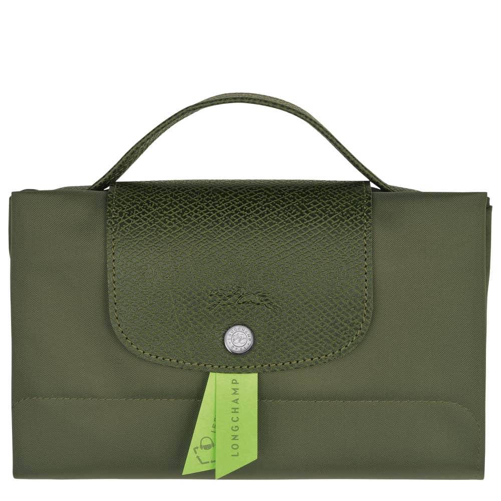 Porte-documents Longchamp Le Pliage Green L2182919479 Forêt vue sur le sac replié avec étiquette