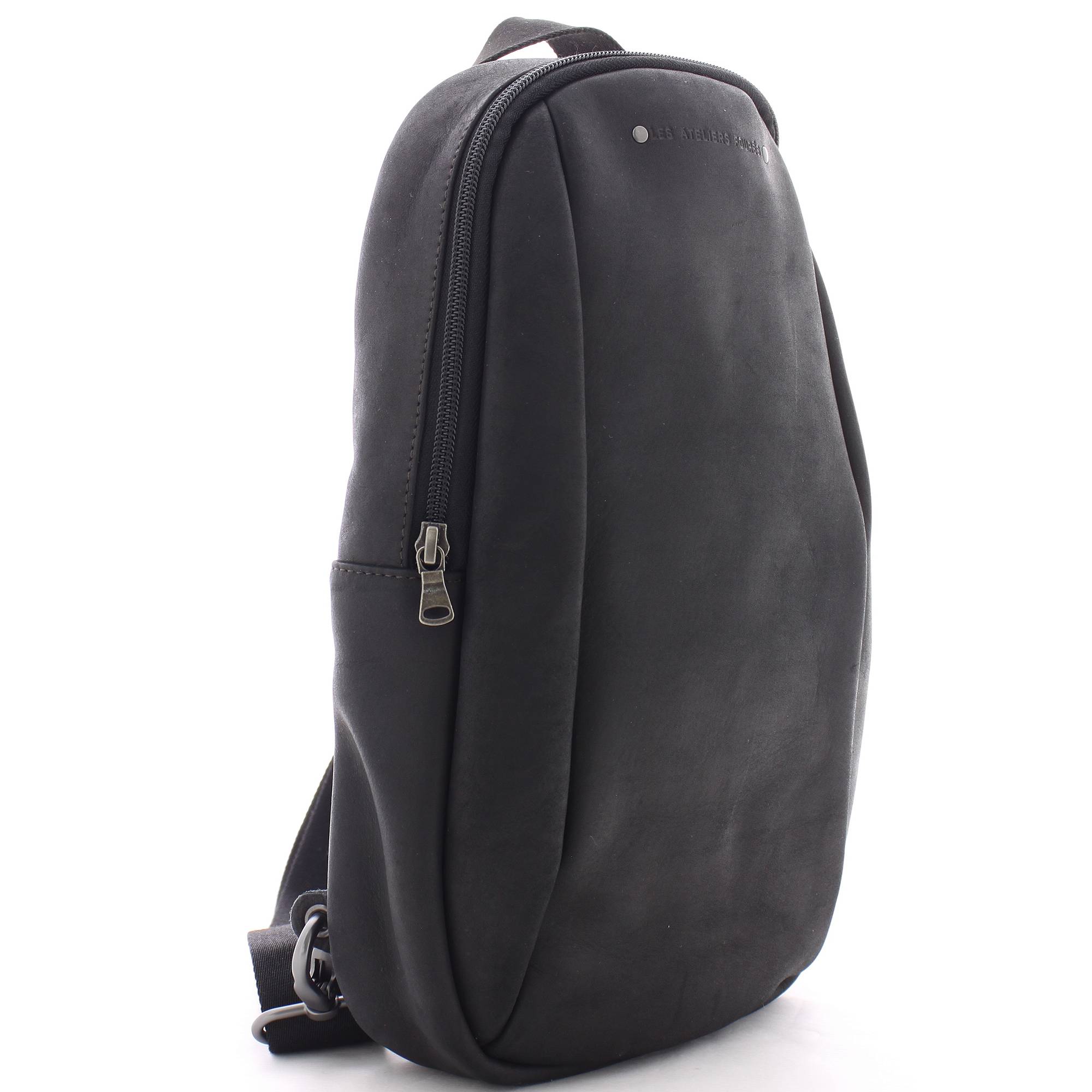 Grand sac holster sac à dos en cuir Les Ateliers Fourès couleur noir vue de côté