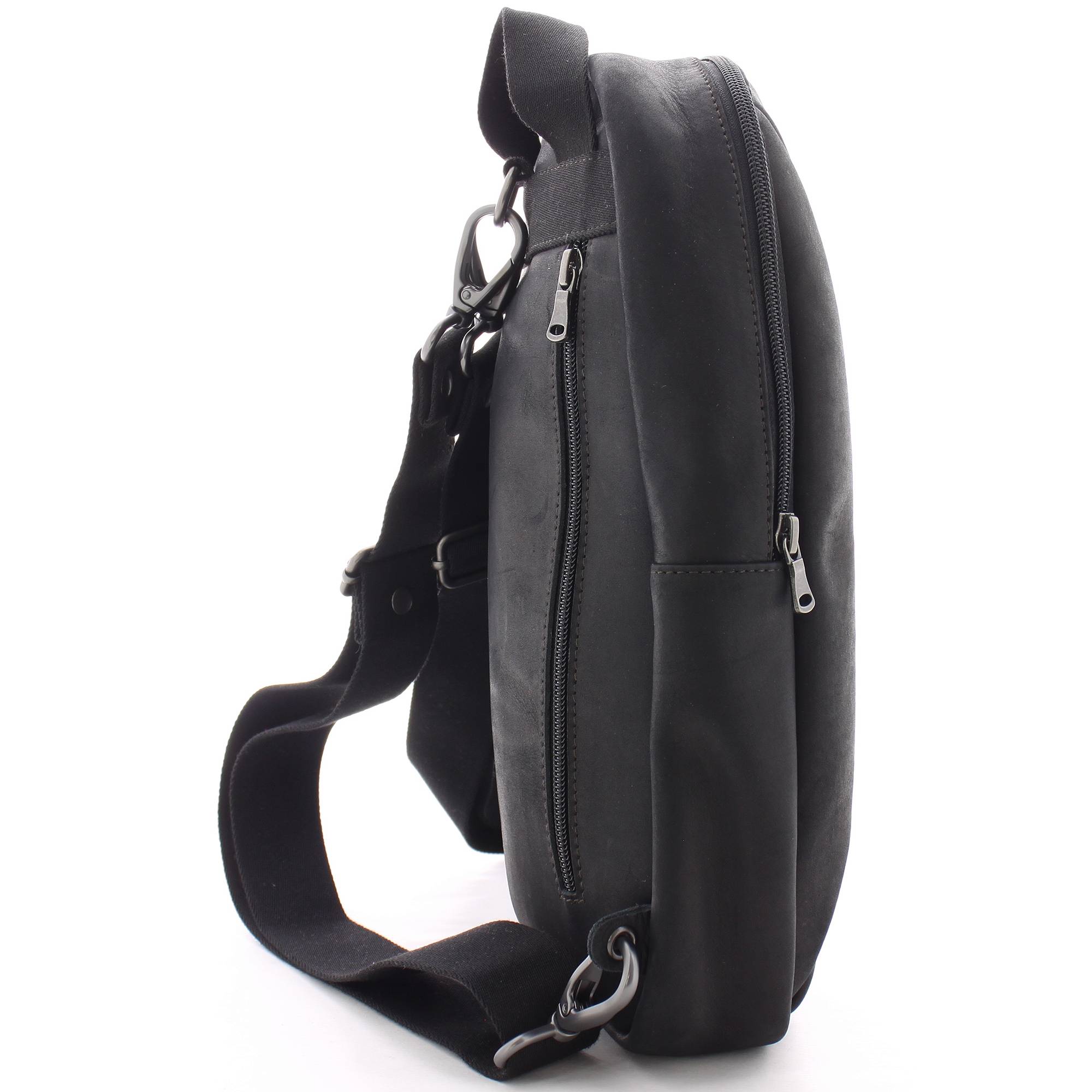 Grand sac holster sac à dos en cuir Les Ateliers Fourès couleur noir vue de profil