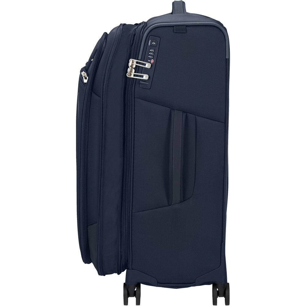 Valise 4 roues extensible Samsonite Respark 143330 1549 de couleur bleu nuit, vue de profil avec poignée