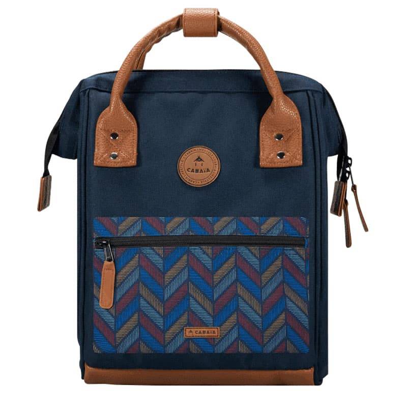 Petit sac à dos Cabaïa Adventurer Mini Chicago Bleu vue de face avec pochette zippée à motif