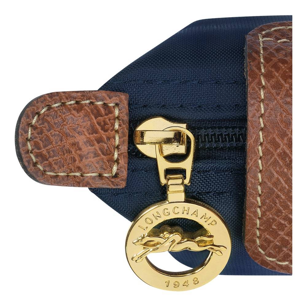 Porte-monnaie Longchamp Le Pliage Original 30016089P68 Marine vue zoomée sur cuir et fermeture zippée avec logo