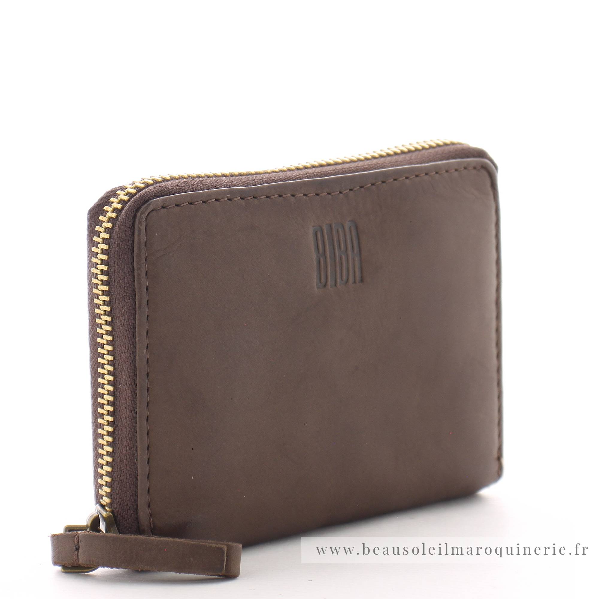 Portefeuille zippé Biba BT11-MARRON couleur marron vue de côté