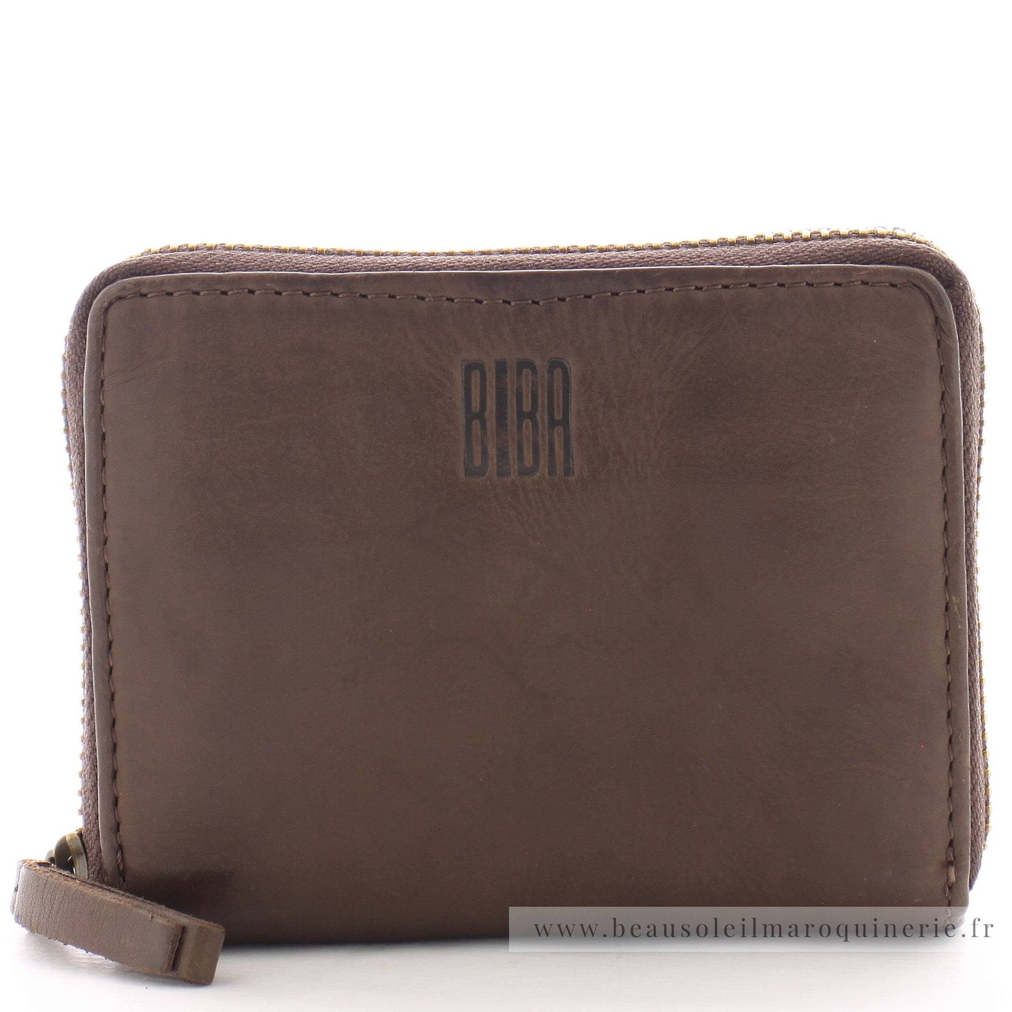 Portefeuille zippé Biba BT11-MARRON couleur marron vue de face.