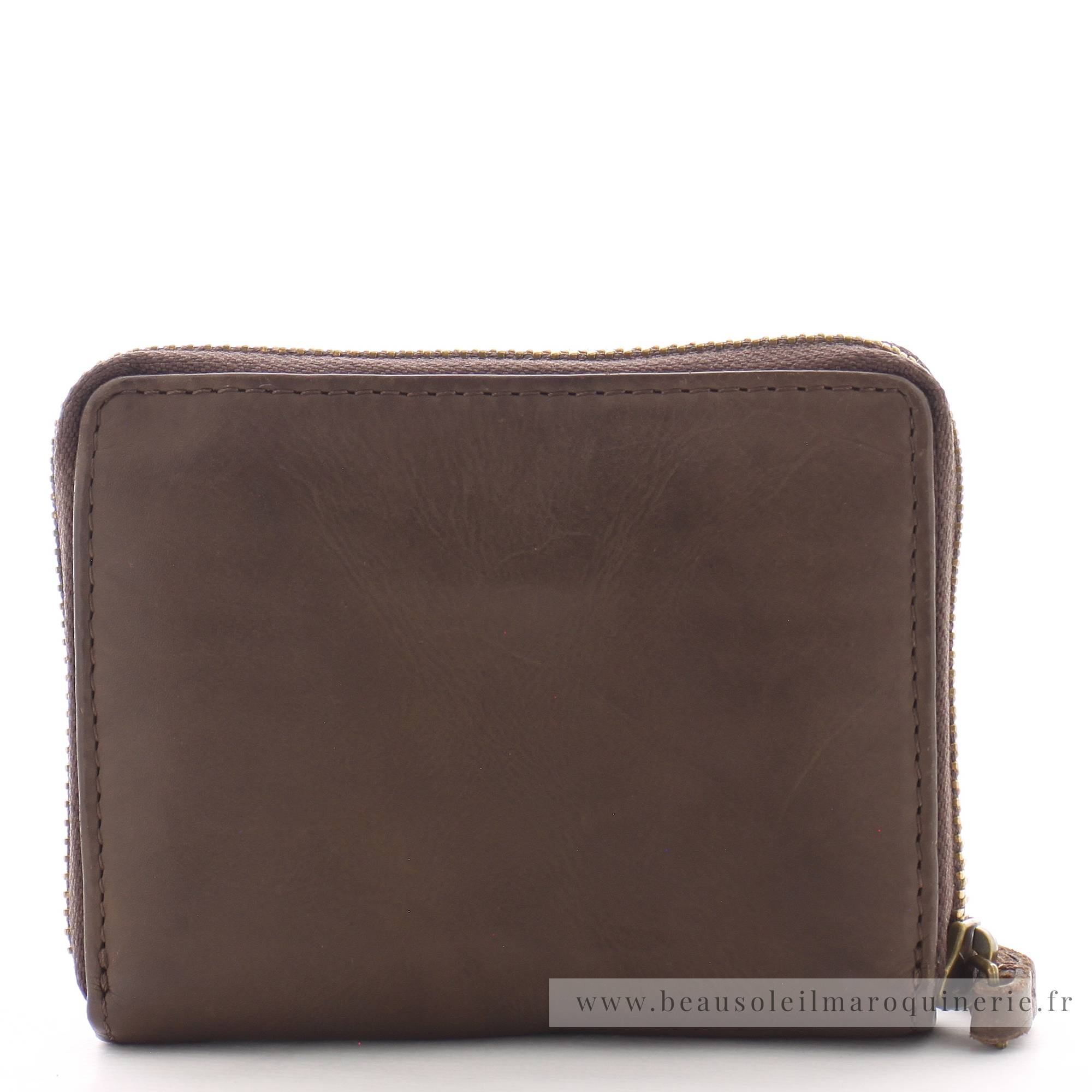 Portefeuille zippé Biba BT11-MARRON couleur marron vue de dos