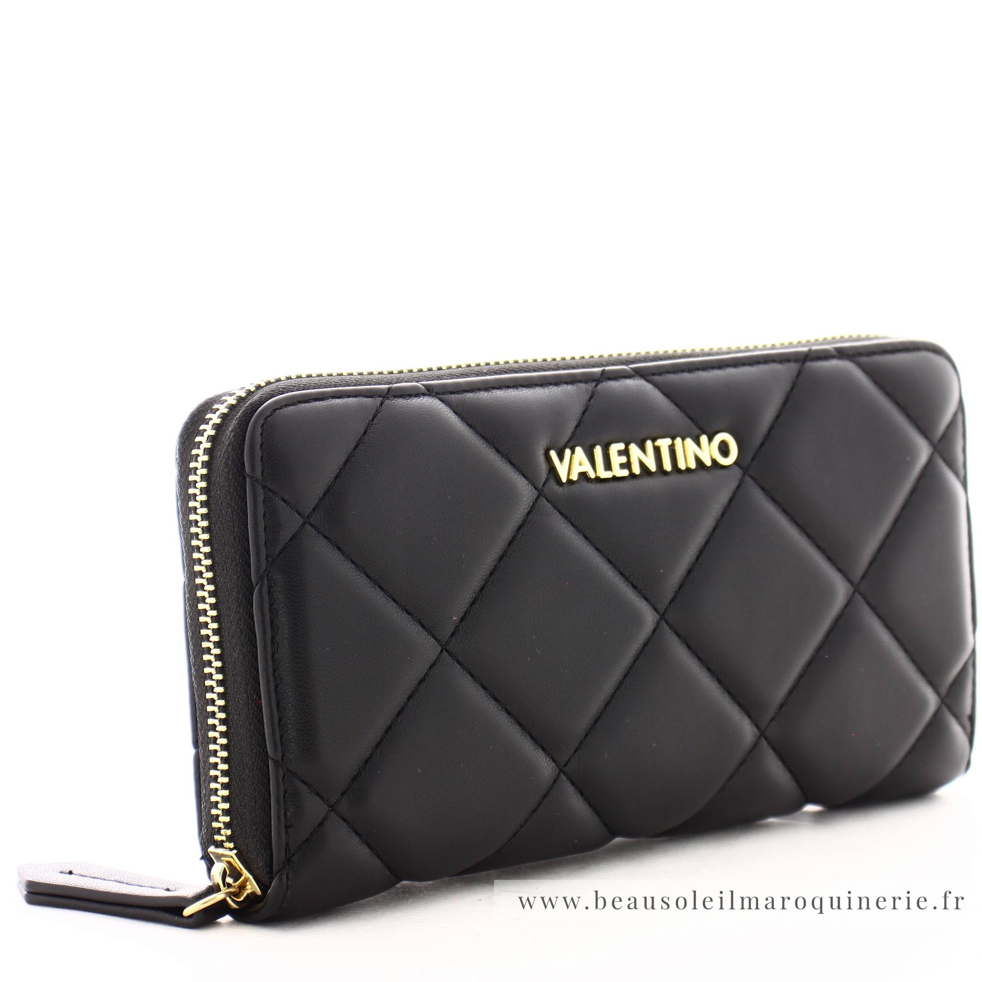 Grand portefeuille zippé effet matelassé Valentino VPS3KK155 couleur noir vue de profil
