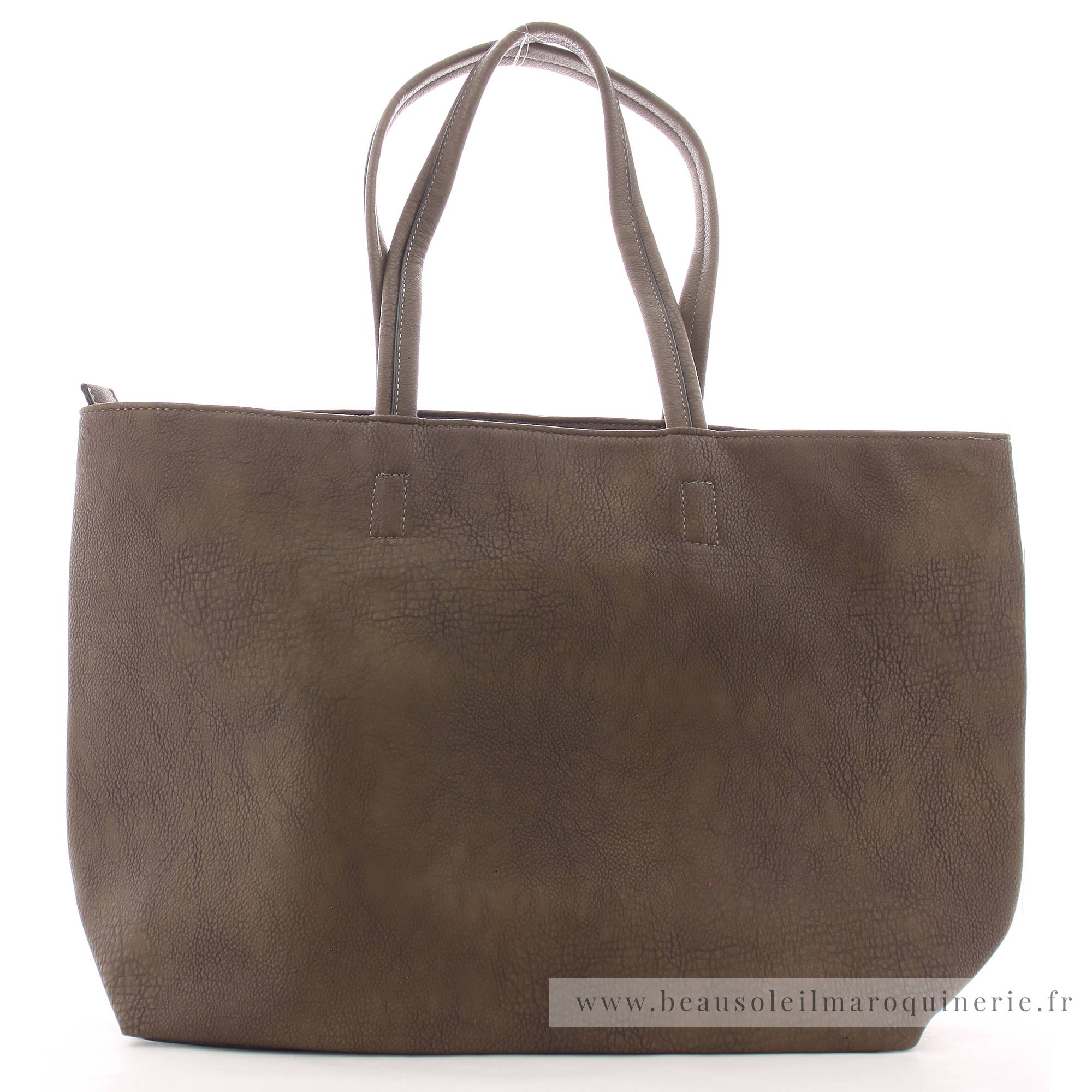 Grand sac shopping Fuchsia porté épaule Cara F1598-1TAU couleur taupe vue de dos