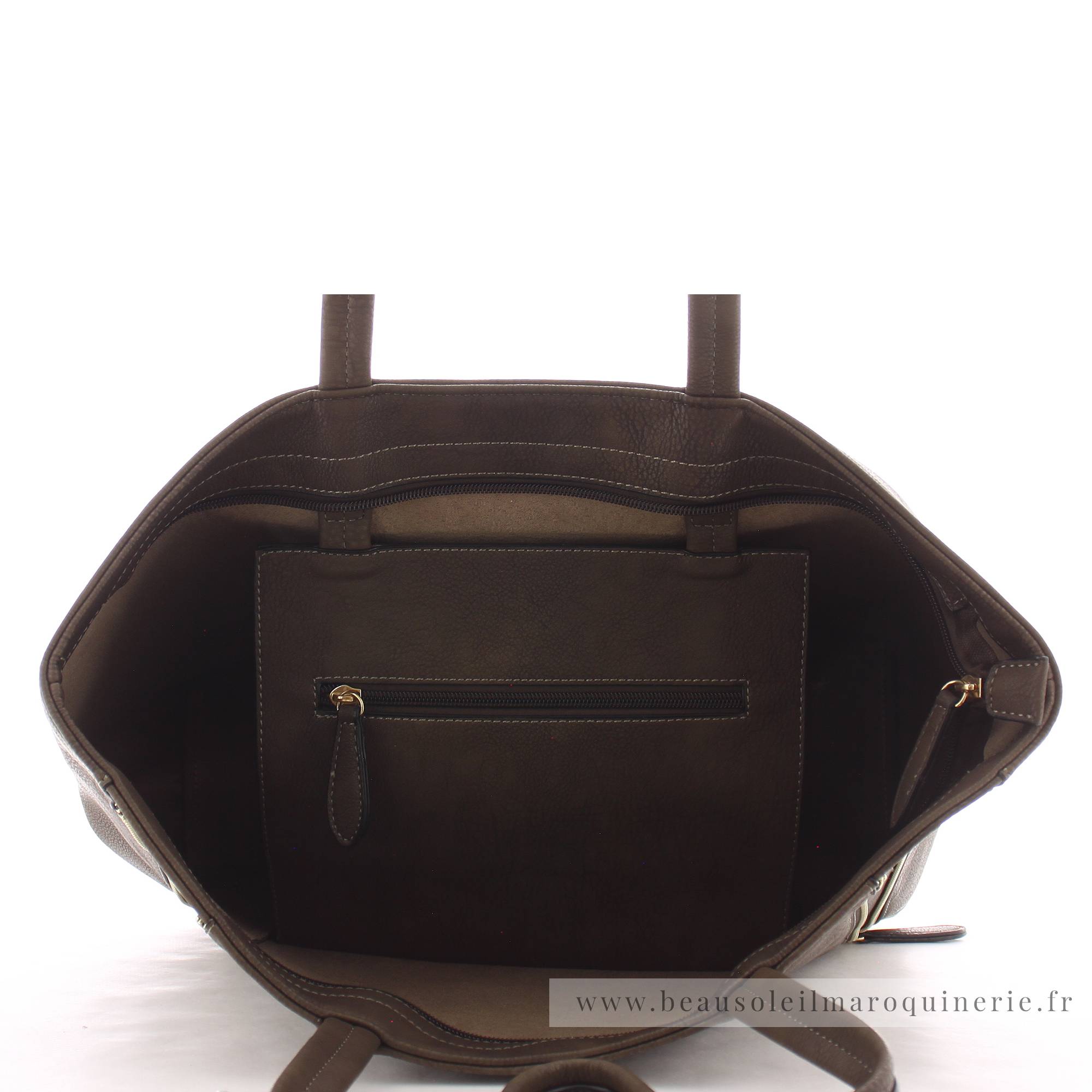 Grand sac shopping Fuchsia porté épaule Cara F1598-1TAU couleur taupe vue intérieur