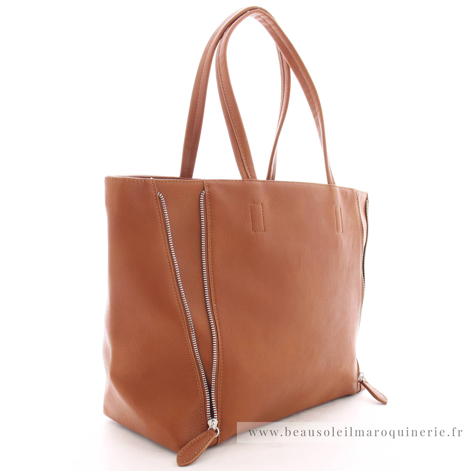 Grand sac shopping Fuchsia porté épaule Cara F1598-1COG couleur cognac vue de profil